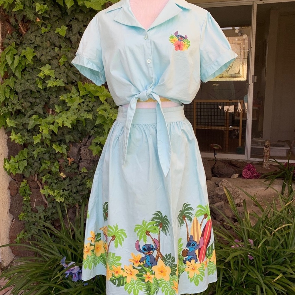 L/XL Disney Lilo and Stitch two piece set top and skirt retro pinup